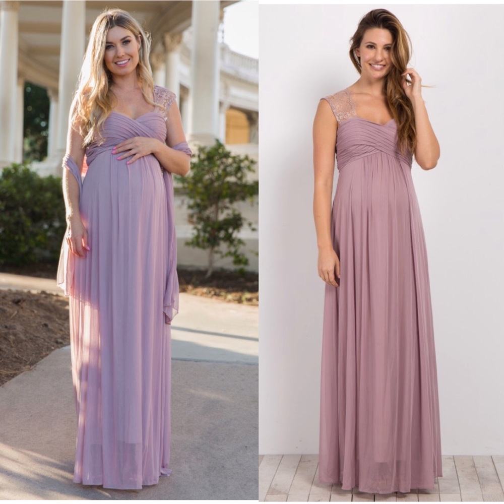 Mauve Lace Maternity Evening Gown